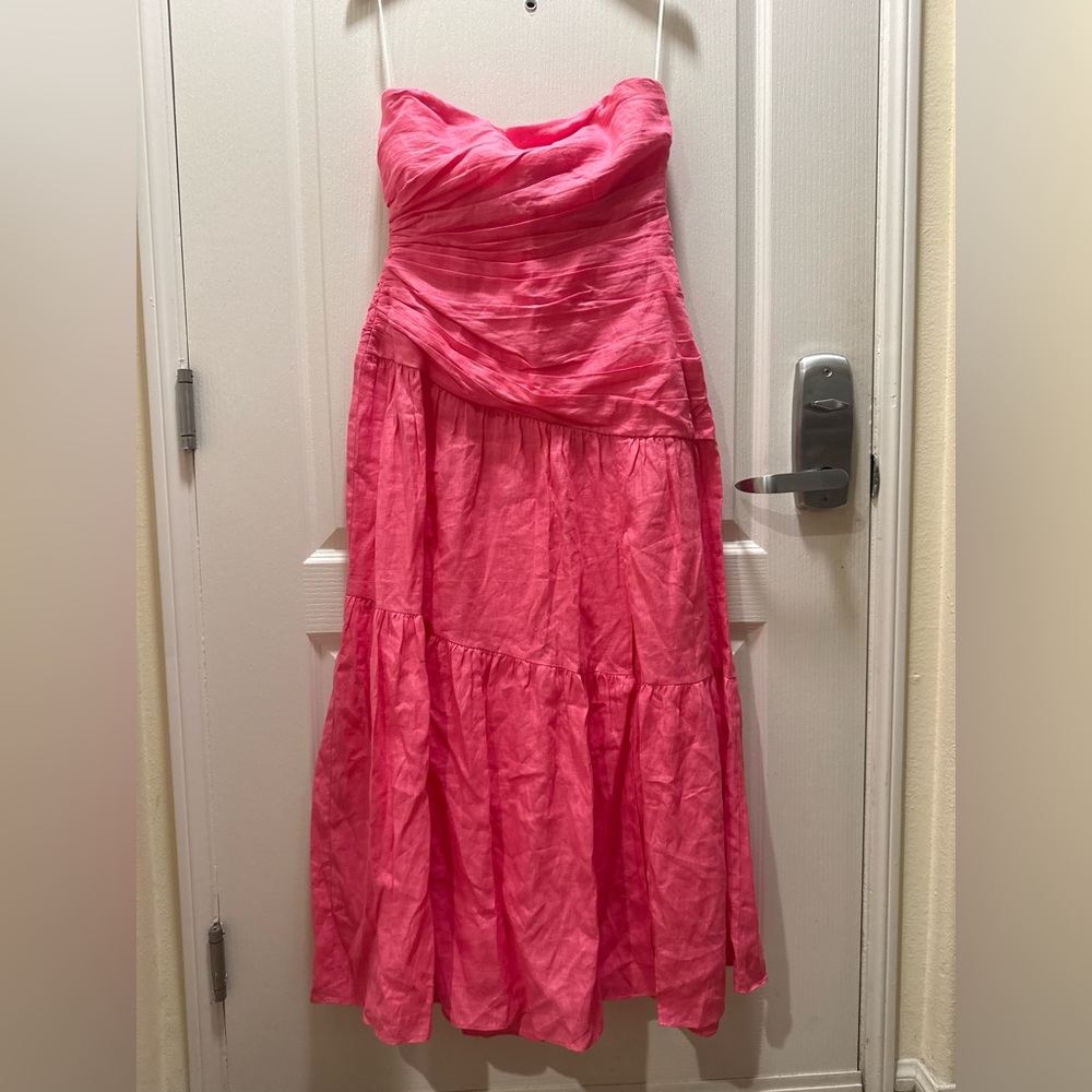 Yumi Kim Katrina Strapless Midi Dress in Pink Linen size M NWOT - Picture 8 of 11